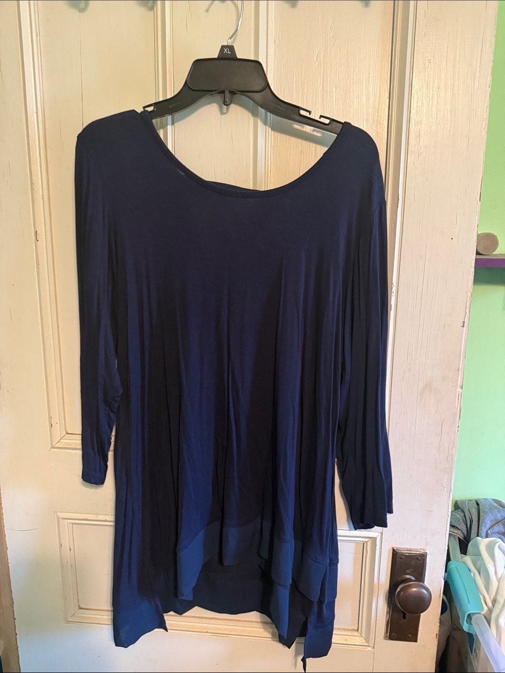 Women's Navy Blue Flowing Long-Sleeve Top